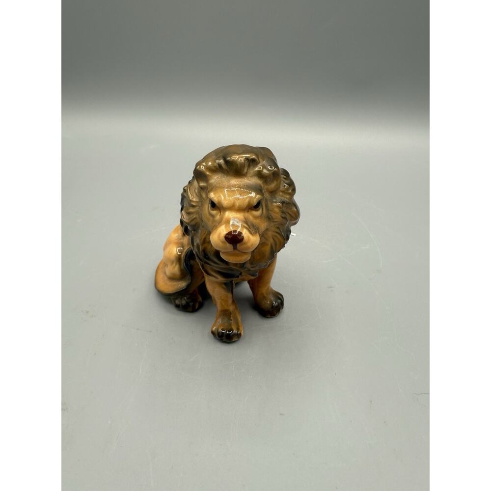 Vintage Ceramic Lion Figurine Hand Painted 6” Jungle Animal Safari Decor